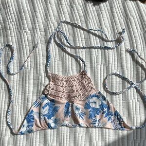 Floral Blue and Pink Bikini Top